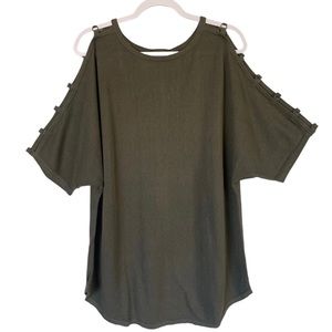 Lane Bryant Olive Green Cutout Sleeve Knit Top Size 18-20 NWT